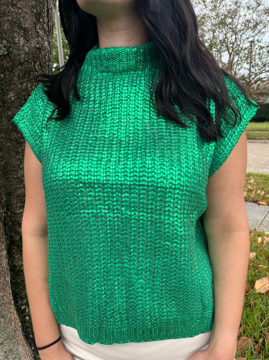 Metallic Thread Mock Neck