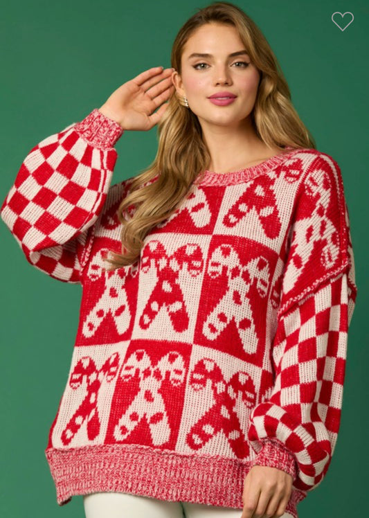 Sweet as Candy Cane Oversized Sweater