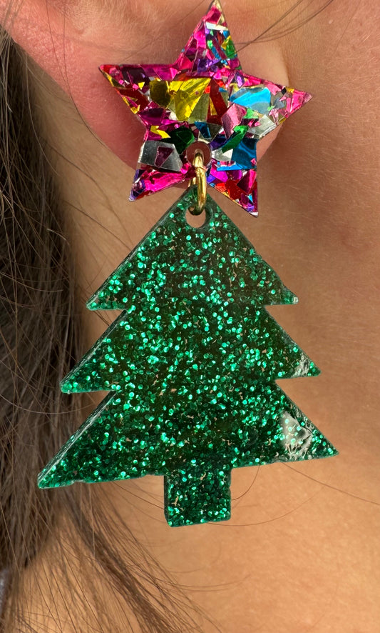 Green Party Tree Earrings