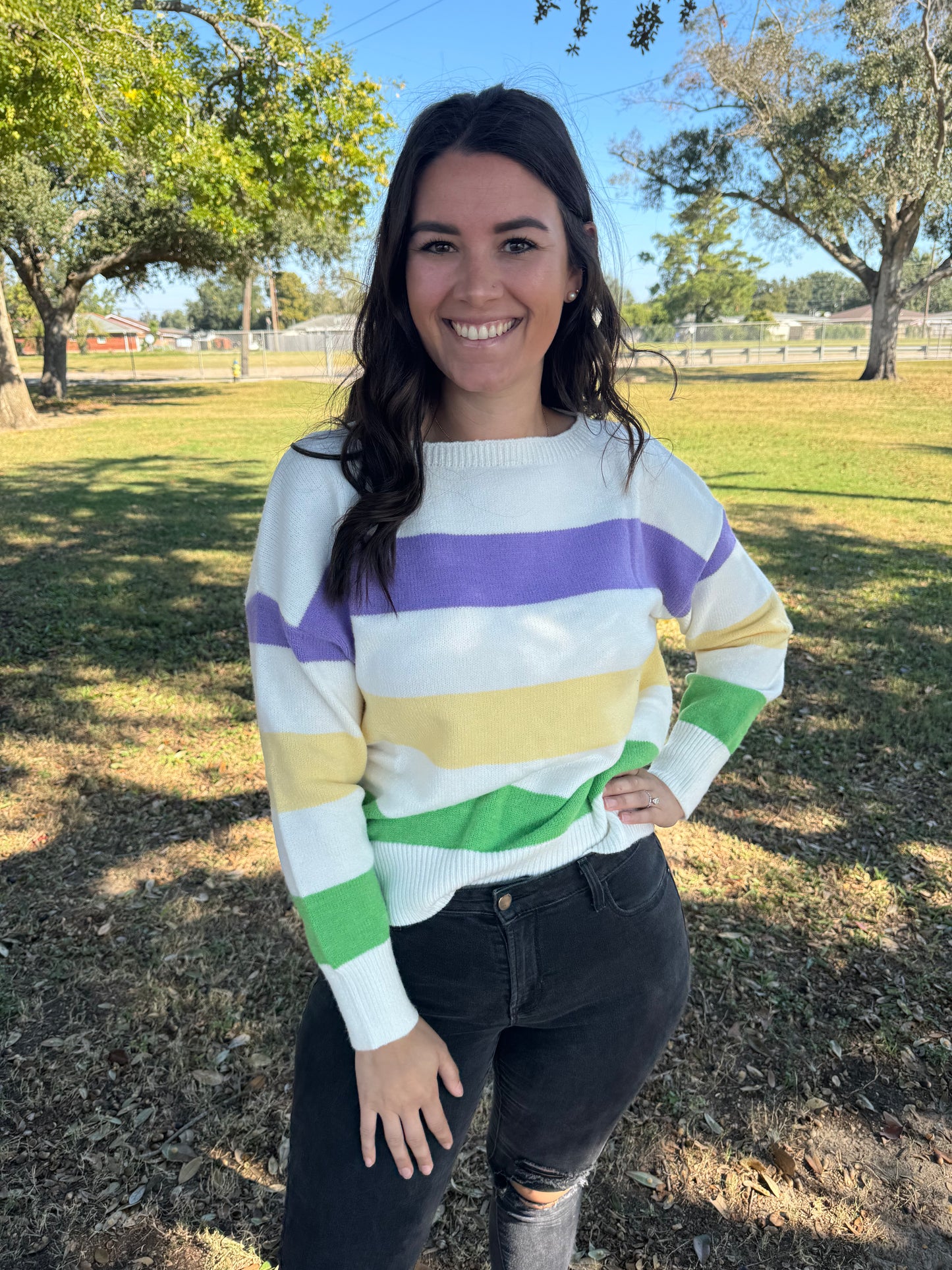 Mardi Gras Boat Neck Sweater