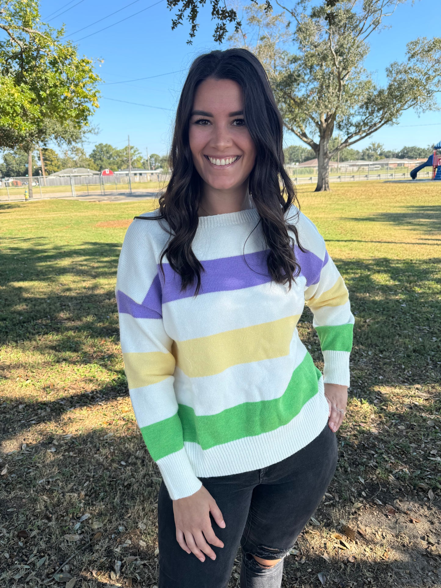 Mardi Gras Boat Neck Sweater